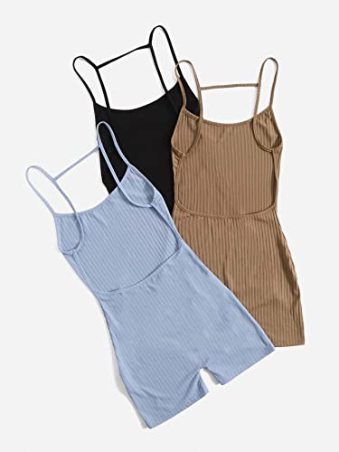 Floerns Women's Three Piece Sleeveless Solid Back Cami Rompers Backless Shorts Jumpsuit Outfit Muti L Multi #TOP4