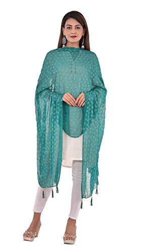 Image of YOUTHQUAKE Soft Chiffon Dupatta with Golden Foil Print & Tassels for Women & Girls