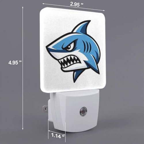 Image of LED Night Light,Cartoon Angry Shark LED Night Light Plug into Wall with Dusk to Dawn Light Sensor White Energy Efficient Nightlight for Bedroom Bathroom Hallway Living Room Kitchen
