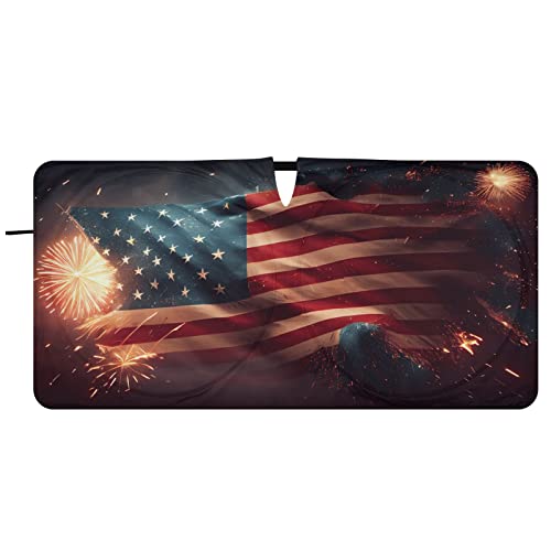 American Independence Flag And Black Distressed Fabric Fluttering Simple Folding Sun Visor For Car Window Blocks The Sunlight Prevents Uv Damage,Heat Shield Keeps M #TOP11