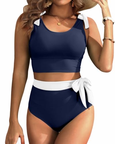Image of Yonique Two Piece High Waisted Swimsuits - Women Tummy Control Bikini Modest Bathing Suit 2PC 2025