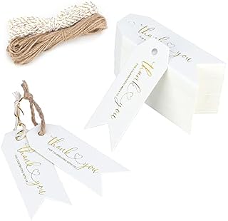 Mini Thank You Gift Tags with High-end Metallic Gold Thank You, 100PCS Kraft Paper Lables with String as Wedding Valentine's Favours Tags