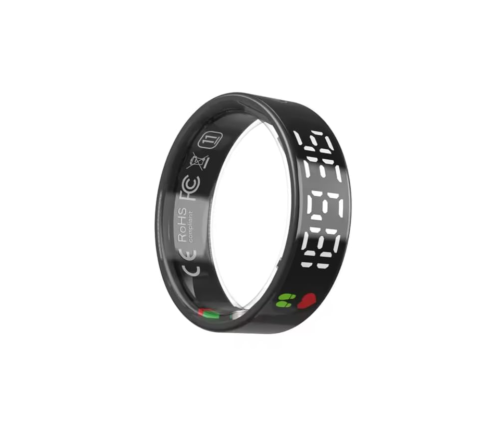 Bague connectée avec écran Tactile et Moniteur de fréquence Cardiaque, boîtier de Chargement sans Fil Noir de 18,2 mm de diamètre intérieur