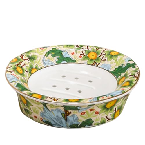 Floral Decorative Self Draining Soap Dish, Double-layer Round Soap Tray, Vintage Ceramic Soap Dish (Style A)