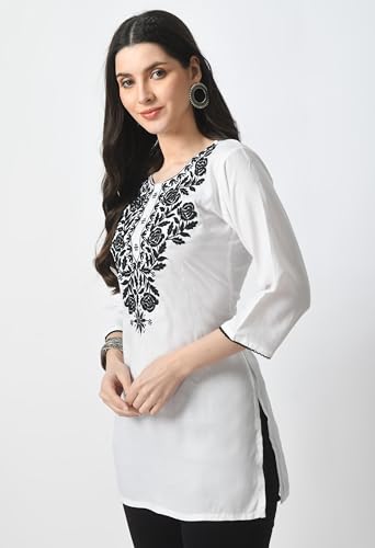 Image of LIBOZA Kurti for Women - Short Chikankari Kurtis for Girls, Lakhnawi Tunic Top Kurta Design for Ladies, Woman Ethnic Kurthis & Shirt with Sleeve