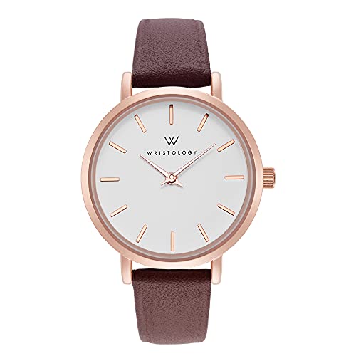 WRISTOLOGY Charlotte Lines Womens Watch Rose Gold Petite Ladies Brown Leather Strap Band