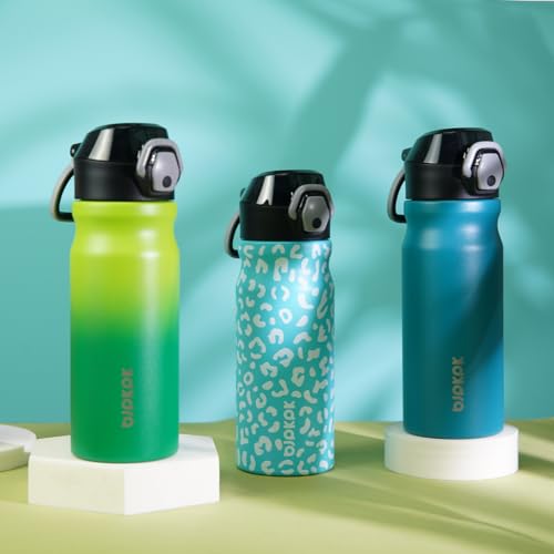Image of BJPKPK 18 oz Water Bottle with Straw & Handle, Insulated Stainless Flask | Leak Proof Locking Lid, Thermal, Double Wall Vacuum, Metal, Keeps Hot /Cold, BPA Free, Travel & Sports, Sky Blue Leopard