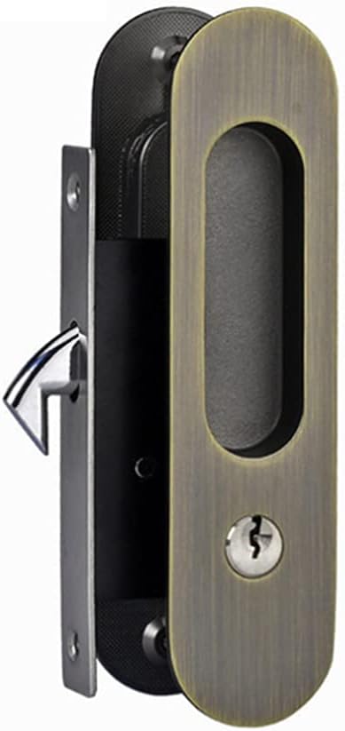 6.8" Privacy Pocket Door Lock Hardware, Invisible Handle with Keys, Recessed Handle for Sliding Door Lock Furniture, Bronze