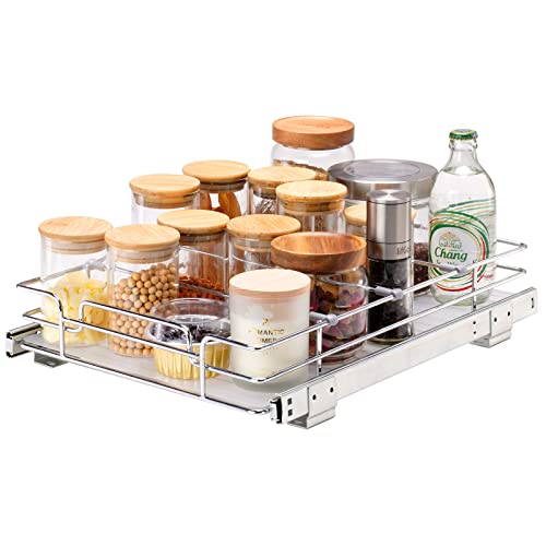 Image of VEVOR 12.5 inchWx16.5 inchDx3.5 inchH Pull Out Cabinet Organizer, Heavy Duty Slide Out Pantry Shelves, Chrome-Plated Steel Roll Out Drawers Storage, for Home, Under Sink, 14 inchWx17.5 inchDx7 inchH Install Size for Cabinet
