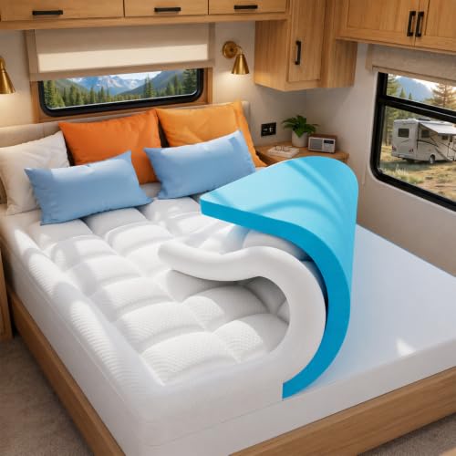 ELEMUSE RV King Dual Layer 3 Inch Memory Foam Mattress Topper...