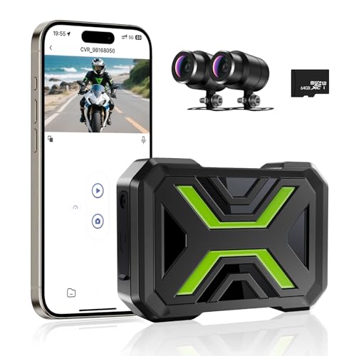 Motorcycle Dash Cam Front and Rear, Dual 1080p Dash Cam for Motorcycle with 64GB SD Card IP67 Waterproof Wide Angle Night Vision App Connect Loop Recording Max Support 128 GB
