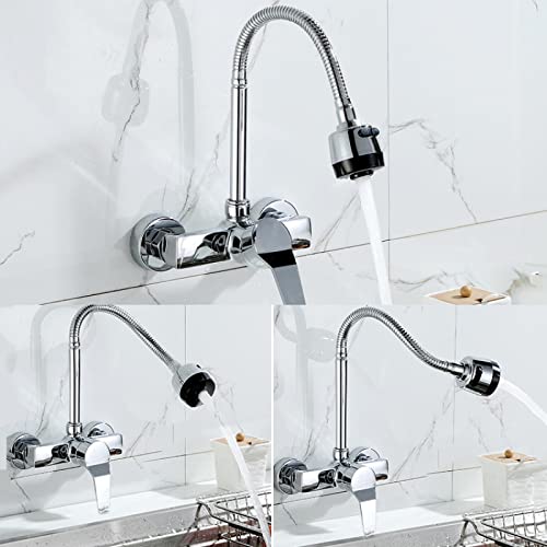 Grifo de fregadero de cocina de una sola manija y doble orificio de pared 4