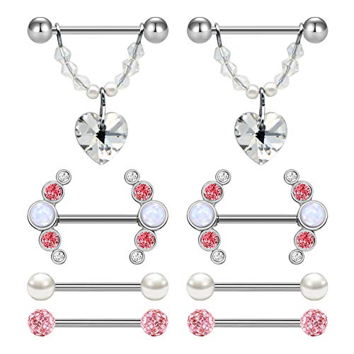 AVYRING Nipple Rings Nipplerings Piercing Women Jewelry Surgical Steel Opal CZ Nipple Shield Nipple Barbells 14g