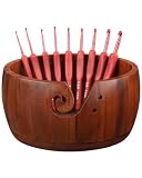 Large Yarn Bowl Holder, 8.7''Knitting Bowl with 9pcs Crochet Hooks, Wooden Yarn Holder Dispenser Yarn Storage Bowls for Crocheters Knitters Craft