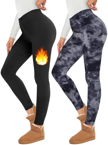 Happy.angel 2 Pack Fleece Lined Leggings Women, Thermal Warm Black Winter Workout Yoga Leggings