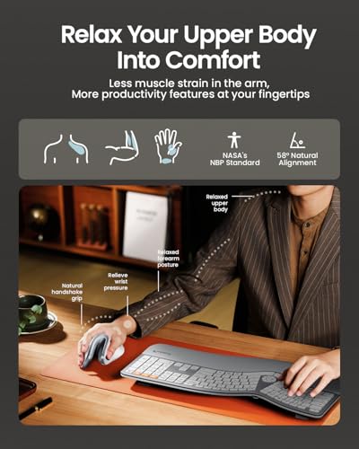 Image of ProtoArc EM11 NL Wireless Ergonomic Vertical Mouse, White | 58 vertical design supports a natural wrist posture; connect 3 devices via Bluetooth /2.4G USB-A; 500mAh USB-C rechargeable.
