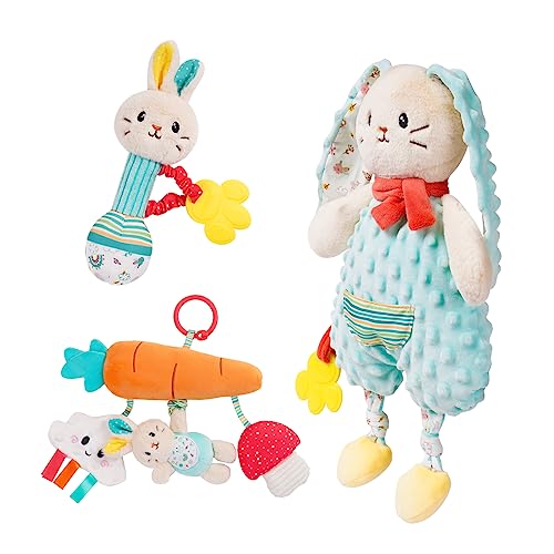 Image of 3 Plush Baby Rattle Toys, Newborn Soft Stuffed Animal Rattles Set, Infant Hand Sensory Development Toy, Hanging Toys for Stroller,Crib, Carseat, Boys Girls Birthday Shower Gift for 0 3 6 9 12 Month