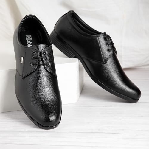 Image of NOBILITY Faux Leather Black Formal Lace Up Shoes for Men || Comfortable Walking || Classic Design || Breathable || Slip Resistant |