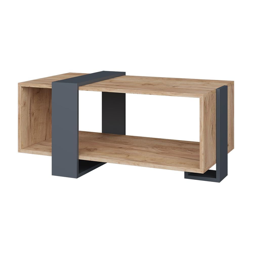 Vicco Tavolino Aven, Antracite/Rovere dorato, 91.5 x 52 cm, con ripiano aggiuntivo per libri e riviste