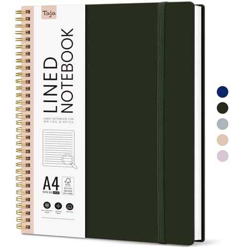Carnet de notes ligné Taja en réunion ou à la maison, le grand cahier vert olive