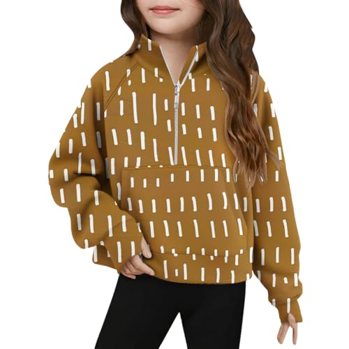 Girls Stand Collar Sweatshirt Half Zip Loose Graphic Tee Tops Long Sleeve Pullover Casual T-Shirts for Kids 5-14 Years