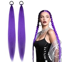 2PCS Purple Hair Extensions 26 inch Purple Braiding Hair,Pre Stretched Synthetic Braiding Hairs,Long Braided Wig Halloween Costume Cosplay Accessories For Kids (ColorA : 2PCS)