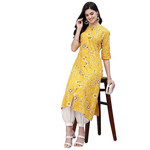 Image of Stylum Women's Aqua Floral Printed Rayon A-Line Kurta | Comfortable Daily Office & Casual Wear (Available in Plus Sizes)