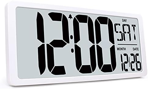Tetino Large Digital Wall Clock, LCD Large Display Electronic Alarm Clock,14.17Inch Battery Operated Clock,Time,Day of Week,Date,Temperature,Forward and Backward Timer,Snooze Function.(Large, White)