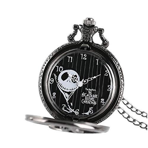 xuew Reloj de Bolsillo de Cuarzo analógico Unisex Negro Pesadilla Antes de la Vendimia del Reloj de Bolsillo de Navidad con la Cadena