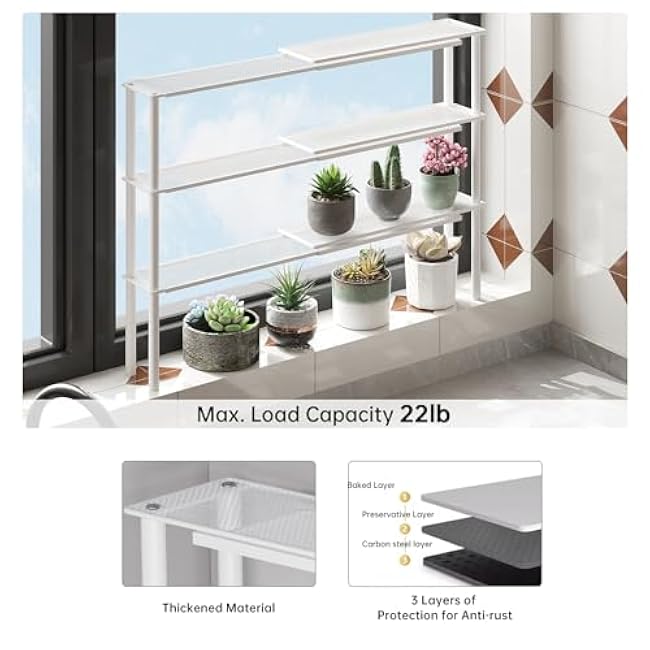 Expandable Window Shelf for Plants Kitchen Sink Organizer Stackable Narrow Shelves Kitchen Countertop Holder Mesh Design (1, White)
