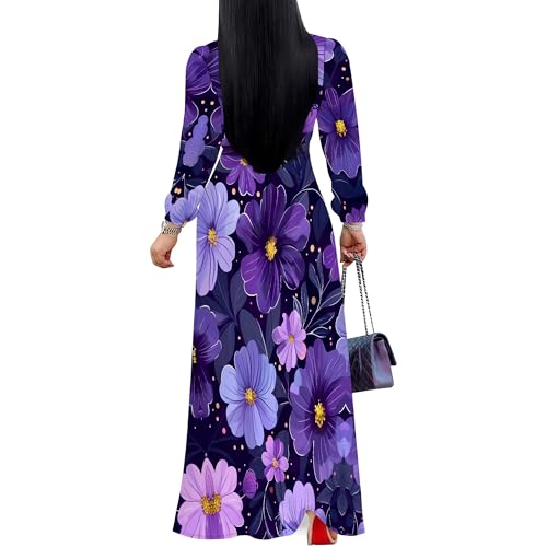 Image of PinkPatty Women's Print Maxi Dresses 3 /4 Sleeve Flowy Long Dress V Neck Wrap Tie Waist Sundress