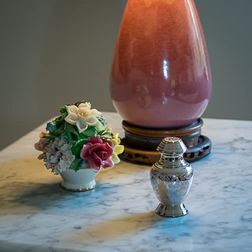Callia Pink Rose Keepsake Cremation Urn For Ashes, Brass, Silver And Pink Urn, Keepsake Sized Cremation Urn, 3.25 Inches High #TOP4