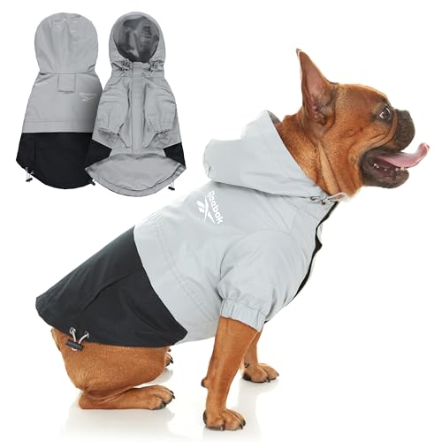 Reebok Dog Raincoat with Hoodie, Waterproof Jacket for Small to Large Dogs, Adjustable, Leash Hole, Premium Lightweight Coat