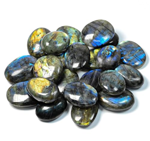 4-6PCS Gemstone Labradorite Crystals, Irregular Shaped Labradorite Healing Stones, Natural Hand Carved Palm Stone Worry Stone Crystals for Meditation, Home Decor-140g