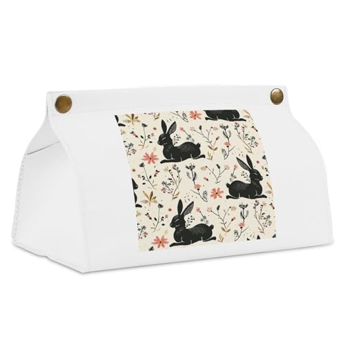 Rabbit Outline Pattern White Tissue Box Cover Rectangle PU Leather Cover for Tissue Boxes Modern Tissue Holder for Bathroom Office Tissue Holders Decorative Cute Napkin Holder for Kitchen Bedroom