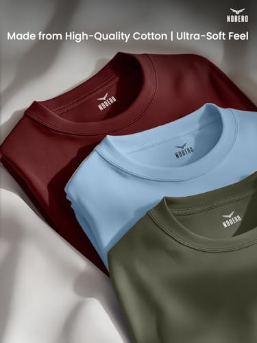 Image of Nobero 100% Cotton Tshirts for Men Combo Pack of 3 | Regular Fit Round Neck Half Sleeve