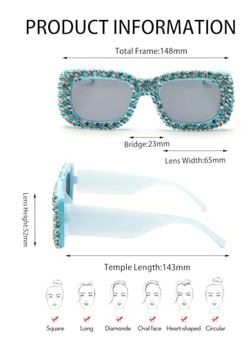 ICARA Square Retro Crystal Rhinestone Sparkling Bejewelled Sunglasses Cute Party Decorations Sun Glasses4