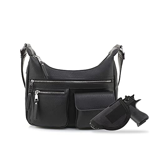 JESSIE & JAMES Large Concealed Carry Crossbody Bag For Women Gunbag Shoulder Purse With Detachable Holster
