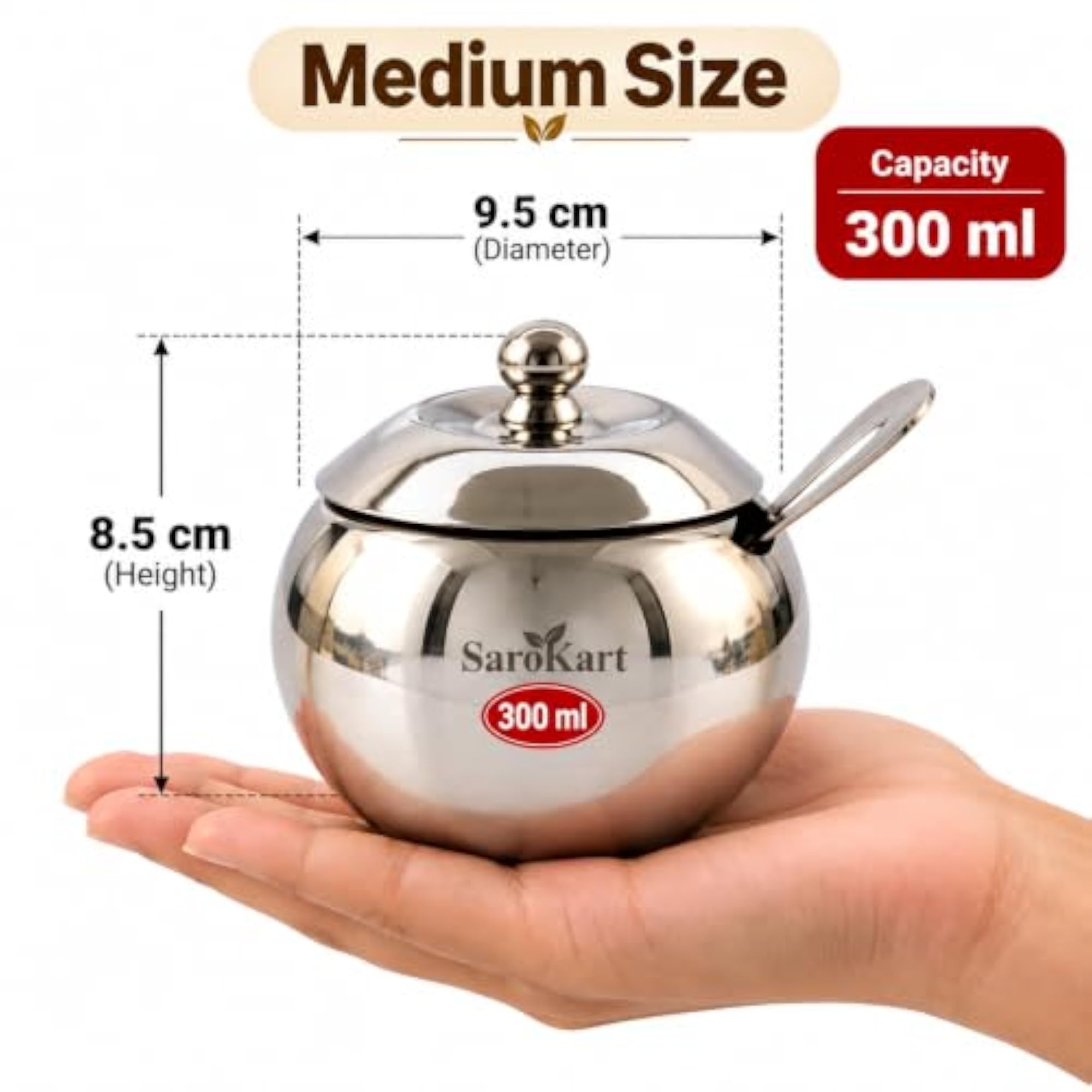 Stainless Steel Ghee Pot With Lid & Spoon, 300 ml