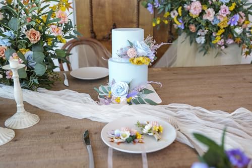 Set de Dos Adornos de Pastel de Boda con Flores Artificiales miniatura 6