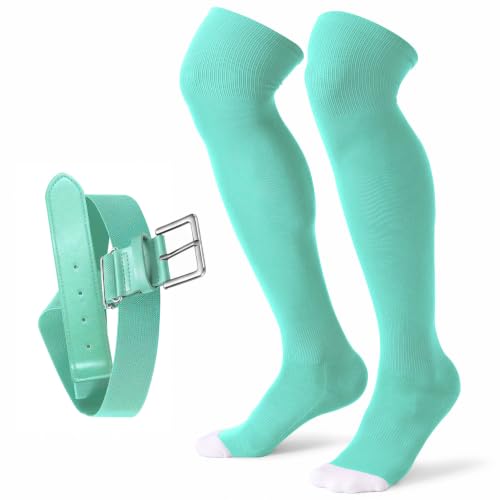 Image of XZQTIVE Baseball Socks and Belt Combo,Over the Knee Softball Socks and Belt,Knee High Football Socks for Kids Youth Adults
