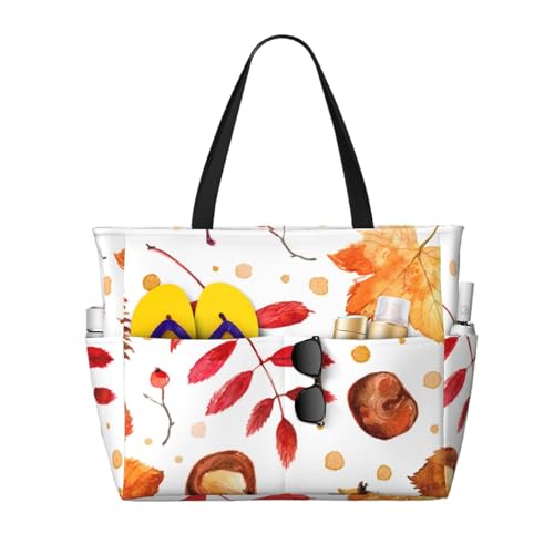 Grand sac de plage feuille botanique d'automne sac fourre-tout femme avec poignées et bandoulière