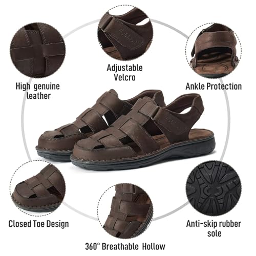 Image of Arkbird Men's Sandals, Closed Toe Leather Fisherman Outdoor Hiking Sport Shoes Summer