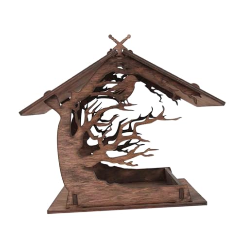 EXAOMBLE 木製装飾鳥の餌箱 バードフィーダー 家用吊り下げ式 餌無駄防止設計 耐久性ある餌容器 ガーデン装飾用鳥の巣箱