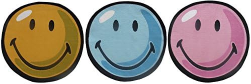 Fun Rug Set of 3 Smiley Face Carpet, Decor Floormat, Doormat Rug - Yellow, Pink, Blue Smiley