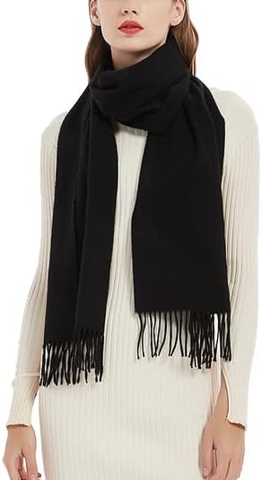 Wool Scarf, 100% Pure wool，Women's Solid Color Fringed Wool Scarf