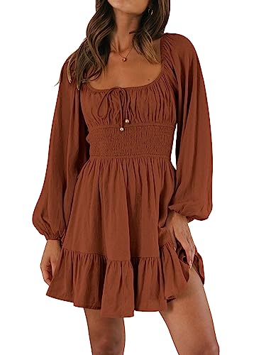 LILLUSORY Women's Long Sleeve Mini Cottagecore Dresses 2025 Fall Outfits Square Neck Casual Flowy Short Dress Fashion