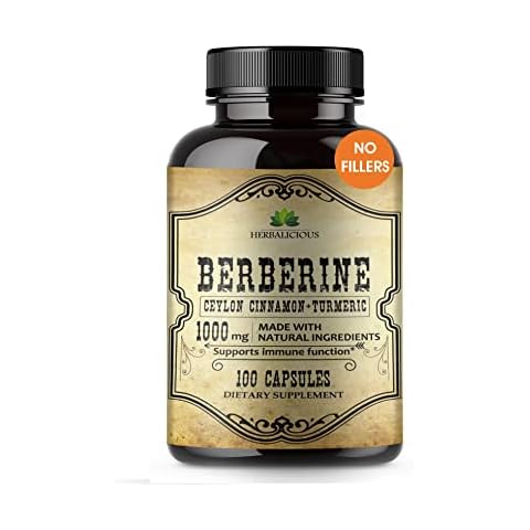Berberine Capsules Ceylon Cinnamon & Turmeric - Berberine HCL Dietary Supplement for Men and Women – Non GMO Berberine 1000mg – Ideal for Immune Support, Heart, Cholesterol Level Cover