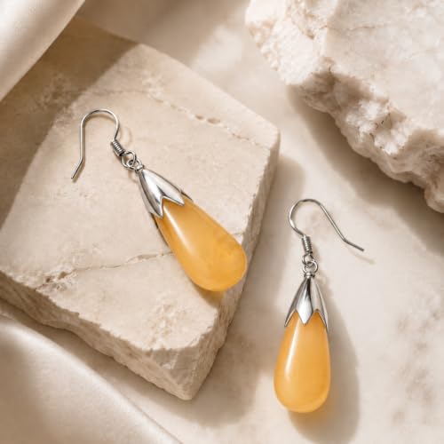 Yellow Jade Earrings for Women Crystal Dangle Drop Birthstone Jewelry - image 2