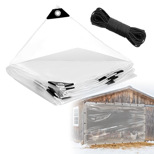6.6x10ft Clear Tarp Heavy Duty Waterproof for Patio Winterizing - 5 mil Anti-Tear Snowproof & Windproof Clear Plastic Tarps with Grommets for Winter Garden Patio Enclosure Chicken Coop